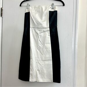 Alice + Olivia Size 4 Strapless Paneled Leather Black and White Dress NWT